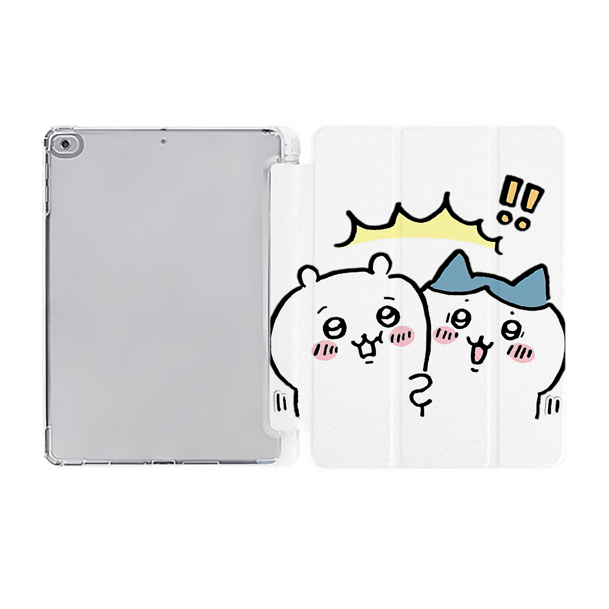 （画像用） ちいかわ ハチワレ Chii-kawa hachiware IPad ケース ペン収納付き 三つ折りスタンド PUレザー×シリコン 対応機種9.5/10.5/10.9インチ